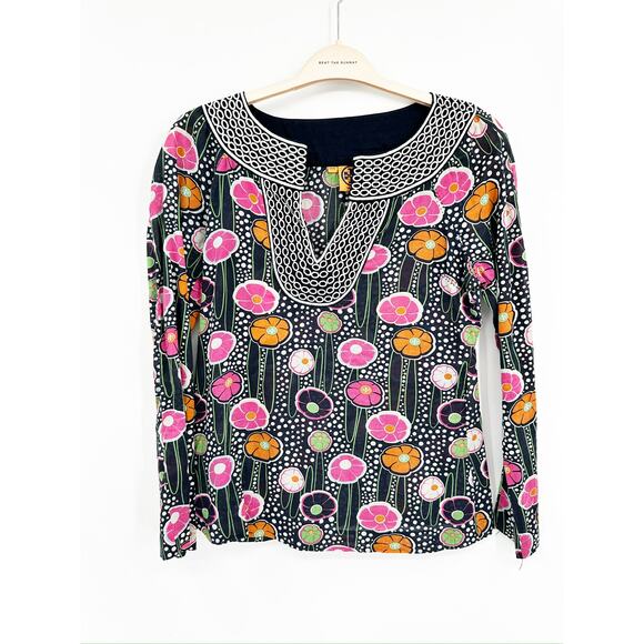 Tory Burch Boho Embroidered Floral Logo Tunic Size 4 - Picture 1 of 3